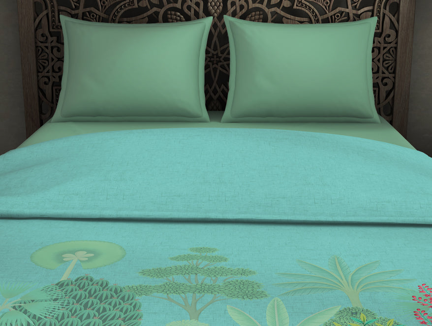 Floral Blue Tint - Aqua Fleece Blanket - Pichwai - Rangana By Spaces
