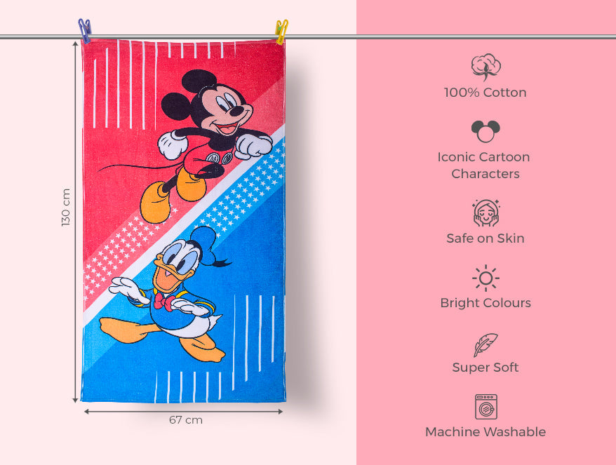 Red 100% Cotton Bath Towel - Disney Mickey/Donald Duck By Spaces