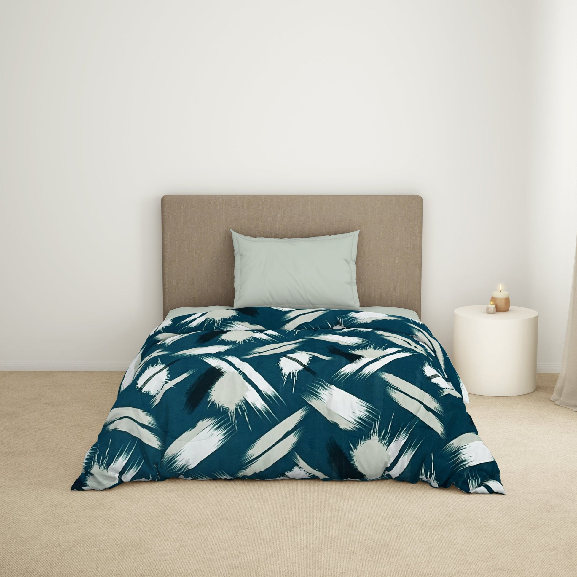 Geometric Dark Green Microfiber Shell Single Quilt / AC Comforter - Bliss By Welspun