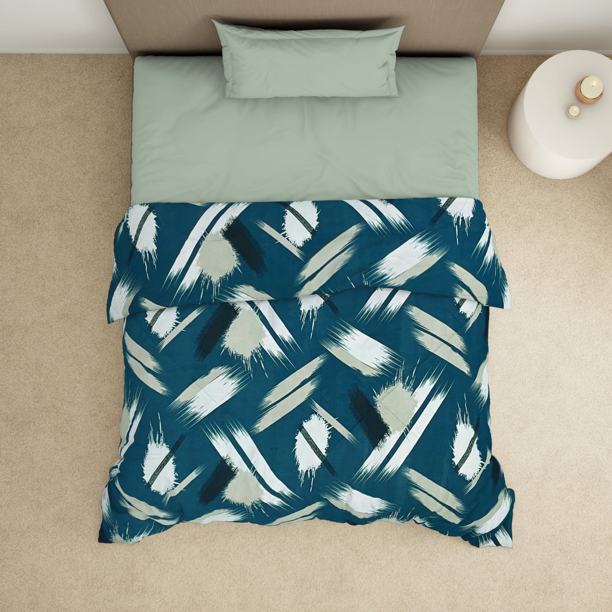 Geometric Dark Green Microfiber Shell Single Quilt / AC Comforter - Bliss By Welspun