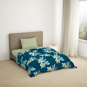 Floral Dark Blue Microfiber Shell Single Quilt / AC Comforter - Bliss By Welspun