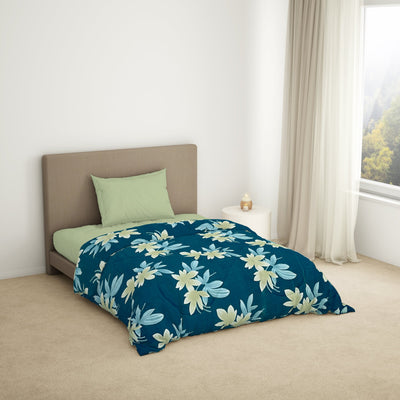 Floral Dark Blue Microfiber Shell Single Quilt / AC Comforter - Bliss By Welspun