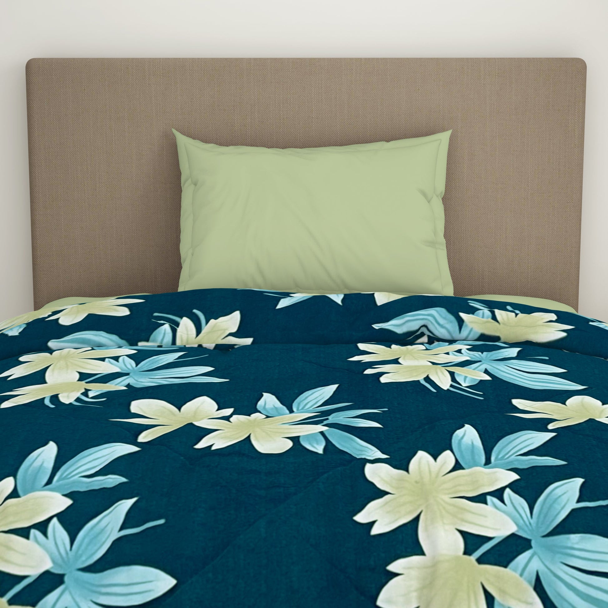 Floral Dark Blue Microfiber Shell Single Quilt / AC Comforter - Bliss By Welspun