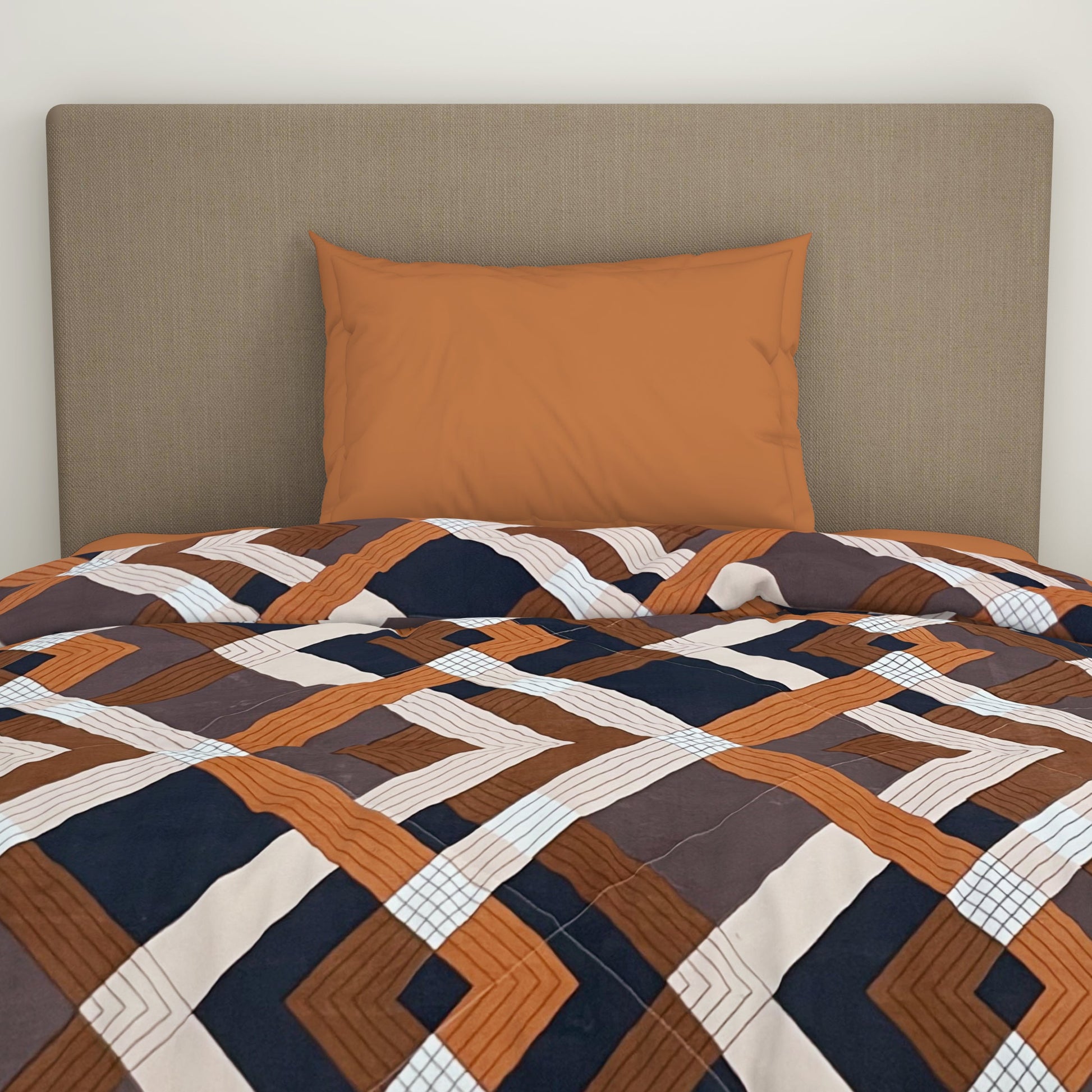 Geometric Brown Microfiber Shell Single Quilt / AC Comforter - Bliss By Welspun