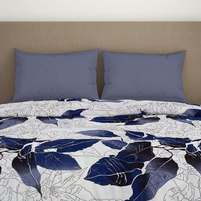 Floral Light Silver - Light Silver Microfiber Shell Double Quilt / AC Comforter - Bliss By Welspun