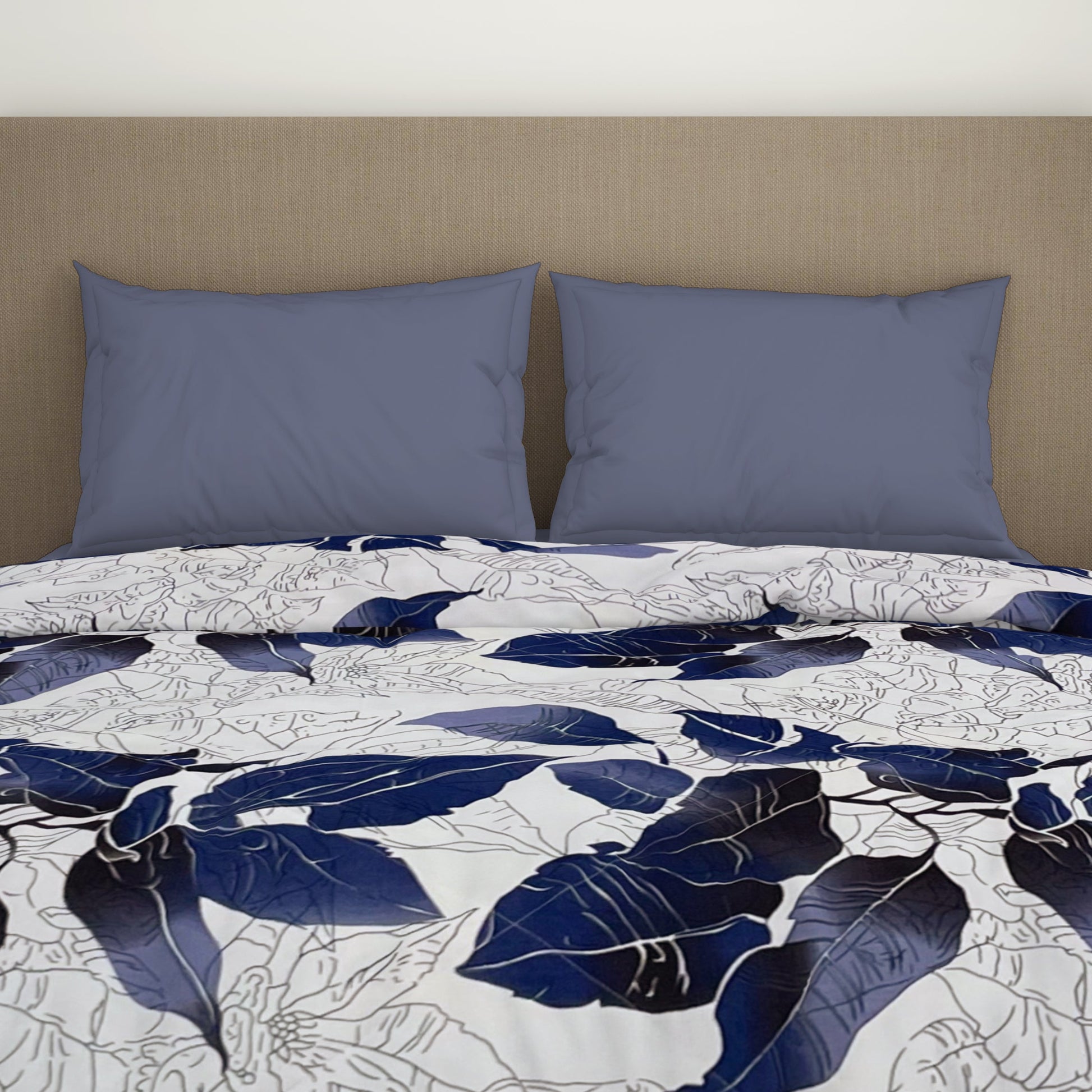 Floral Light Silver - Light Silver Microfiber Shell Double Quilt / AC Comforter - Bliss By Welspun