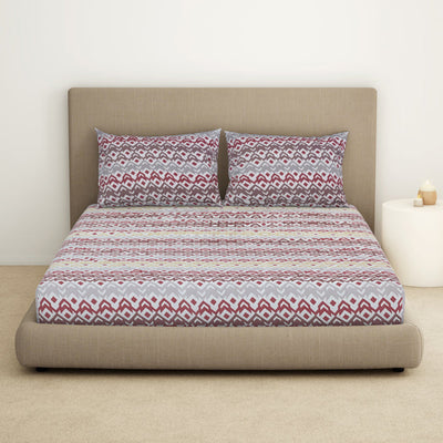Geometric Lilac Ash - Light Grey Microfiber Double Bedsheet - Dazzle By Welspun