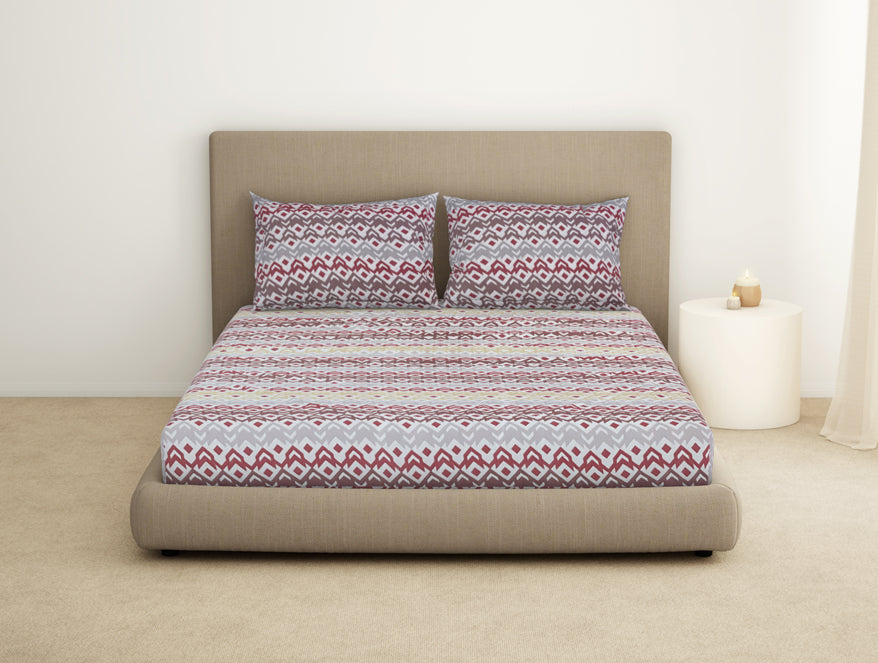 Geometric Lilac Ash - Light Grey Microfiber Double Bedsheet - Dazzle By Welspun