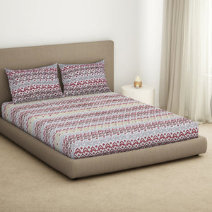 Geometric Lilac Ash - Light Grey Microfiber Double Bedsheet - Dazzle By Welspun
