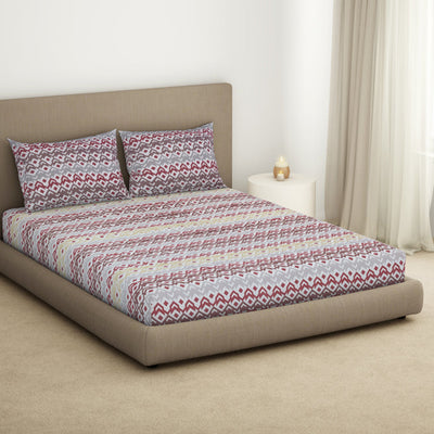 Geometric Lilac Ash - Light Grey Microfiber Double Bedsheet - Dazzle By Welspun