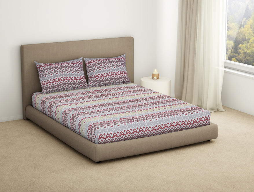 Geometric Lilac Ash - Light Grey Microfiber Double Bedsheet - Dazzle By Welspun
