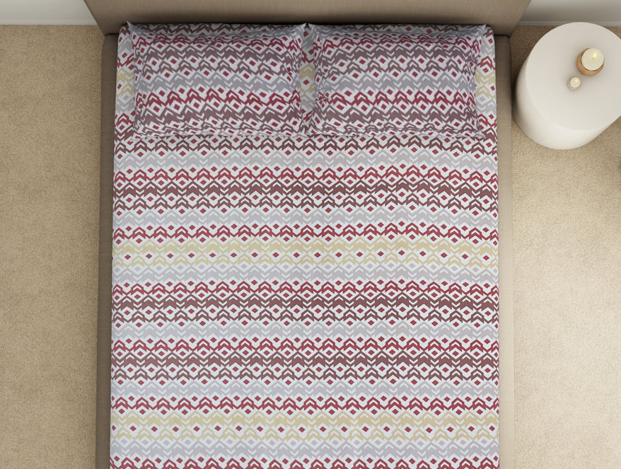 Geometric Lilac Ash - Light Grey Microfiber Double Bedsheet - Dazzle By Welspun