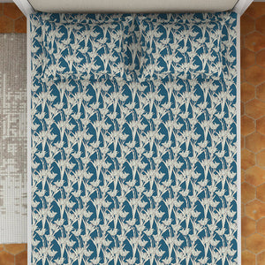 Floral Blue Sapphire - Dark Blue Microfiber Double Bedsheet - Dazzle By Welspun