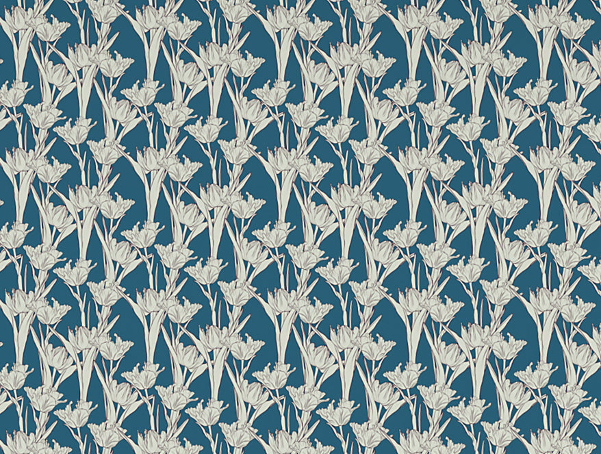 Floral Blue Sapphire - Dark Blue Microfiber Double Bedsheet - Dazzle By Welspun