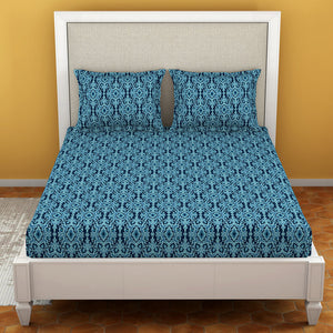 Ornate Poseidon - Dark Blue Microfiber Double Bedsheet - Dazzle By Welspun
