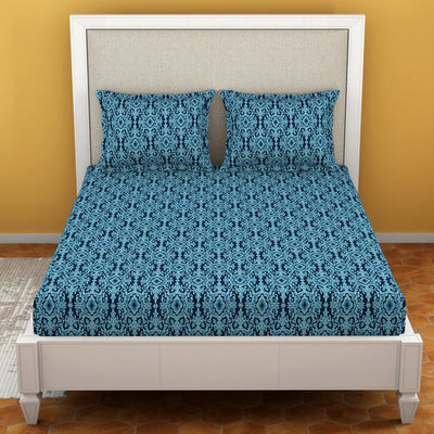 Ornate Poseidon - Dark Blue Microfiber Double Bedsheet - Dazzle By Welspun