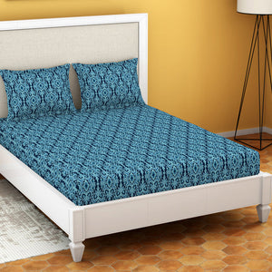 Ornate Poseidon - Dark Blue Microfiber Double Bedsheet - Dazzle By Welspun