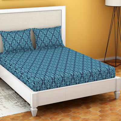 Ornate Poseidon - Dark Blue Microfiber Double Bedsheet - Dazzle By Welspun