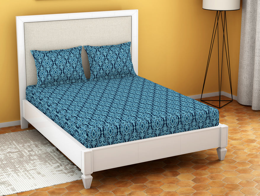 Ornate Poseidon - Dark Blue Microfiber Double Bedsheet - Dazzle By Welspun