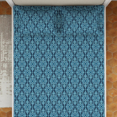 Ornate Poseidon - Dark Blue Microfiber Double Bedsheet - Dazzle By Welspun