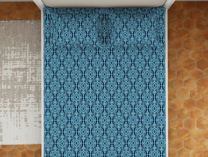 Ornate Poseidon - Dark Blue Microfiber Double Bedsheet - Dazzle By Welspun