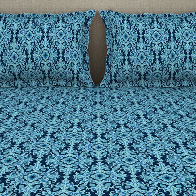 Ornate Poseidon - Dark Blue Microfiber Double Bedsheet - Dazzle By Welspun