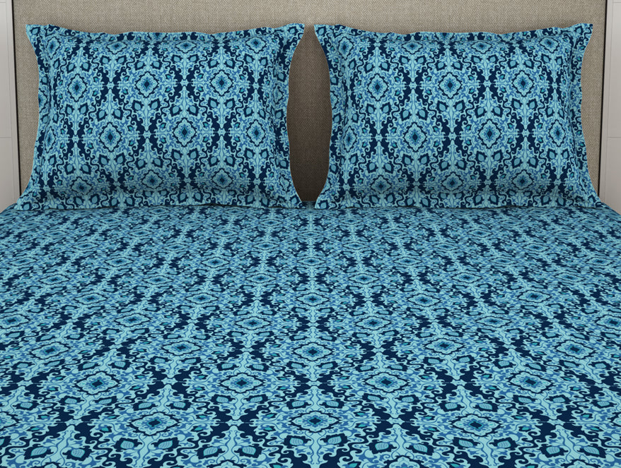 Ornate Poseidon - Dark Blue Microfiber Double Bedsheet - Dazzle By Welspun
