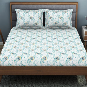 Floral Capri - Light Blue Polycotton King Size Bedsheet - Wonder Full By Welspun