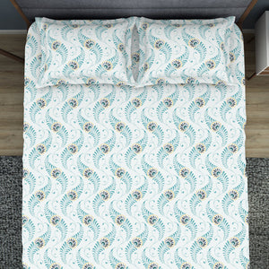 Floral Capri - Light Blue Polycotton King Size Bedsheet - Wonder Full By Welspun