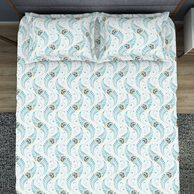 Floral Capri - Light Blue Polycotton King Size Bedsheet - Wonder Full By Welspun