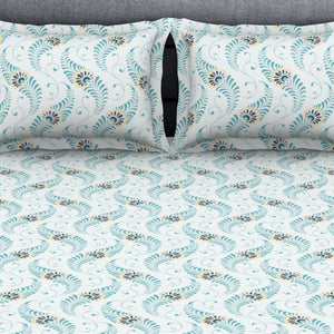 Floral Capri - Light Blue Polycotton King Size Bedsheet - Wonder Full By Welspun