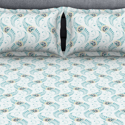 Floral Capri - Light Blue Polycotton King Size Bedsheet - Wonder Full By Welspun
