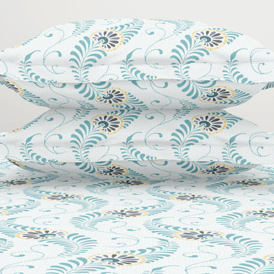 Floral Capri - Light Blue Polycotton King Size Bedsheet - Wonder Full By Welspun