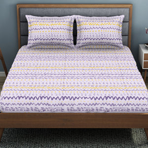 Geometric Lavender Fog - Light Violet Polycotton King Size Bedsheet - Wonder Full By Welspun