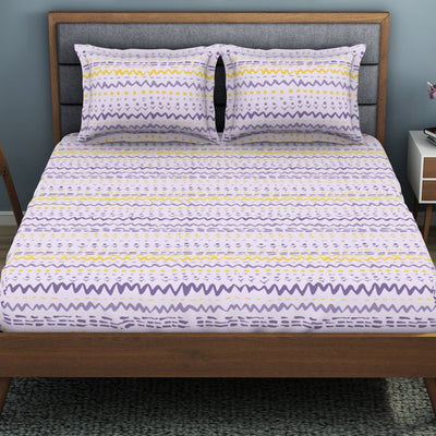 Geometric Lavender Fog - Light Violet Polycotton King Size Bedsheet - Wonder Full By Welspun
