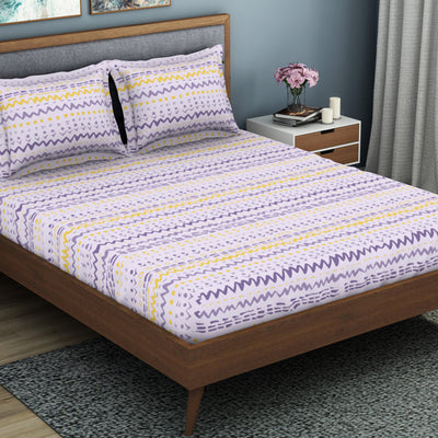 Geometric Lavender Fog - Light Violet Polycotton King Size Bedsheet - Wonder Full By Welspun