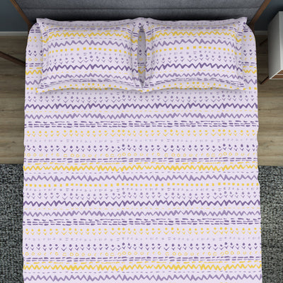Geometric Lavender Fog - Light Violet Polycotton King Size Bedsheet - Wonder Full By Welspun