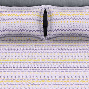 Geometric Lavender Fog - Light Violet Polycotton King Size Bedsheet - Wonder Full By Welspun