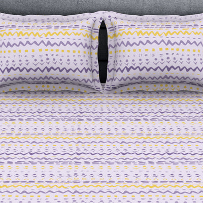 Geometric Lavender Fog - Light Violet Polycotton King Size Bedsheet - Wonder Full By Welspun