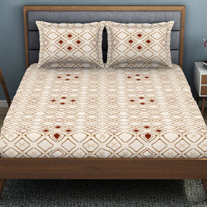 Geometric Butter Cream - Beige Polycotton King Size Bedsheet - Wonder Full By Welspun