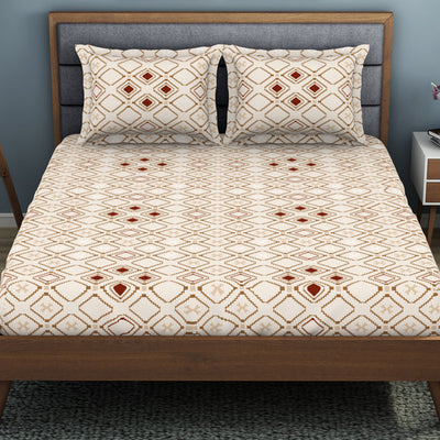 Geometric Butter Cream - Beige Polycotton King Size Bedsheet - Wonder Full By Welspun