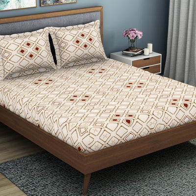 Geometric Butter Cream - Beige Polycotton King Size Bedsheet - Wonder Full By Welspun