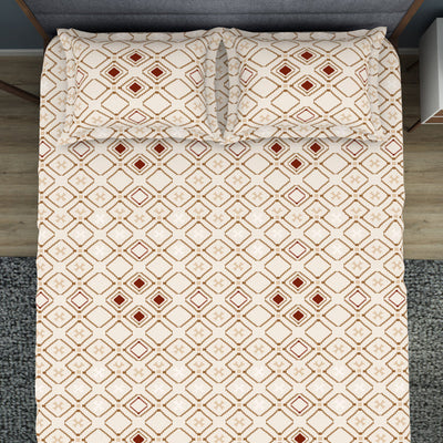 Geometric Butter Cream - Beige Polycotton King Size Bedsheet - Wonder Full By Welspun