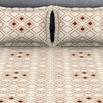 Geometric Butter Cream - Beige Polycotton King Size Bedsheet - Wonder Full By Welspun