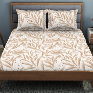 Floral Ginger Root - Light Brown Polycotton King Size Bedsheet - Wonder Full By Welspun