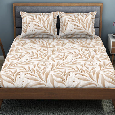 Floral Ginger Root - Light Brown Polycotton King Size Bedsheet - Wonder Full By Welspun