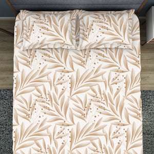 Floral Ginger Root - Light Brown Polycotton King Size Bedsheet - Wonder Full By Welspun