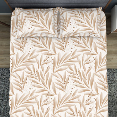Floral Ginger Root - Light Brown Polycotton King Size Bedsheet - Wonder Full By Welspun