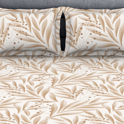 Floral Ginger Root - Light Brown Polycotton King Size Bedsheet - Wonder Full By Welspun