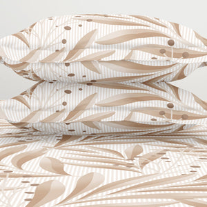 Floral Ginger Root - Light Brown Polycotton King Size Bedsheet - Wonder Full By Welspun